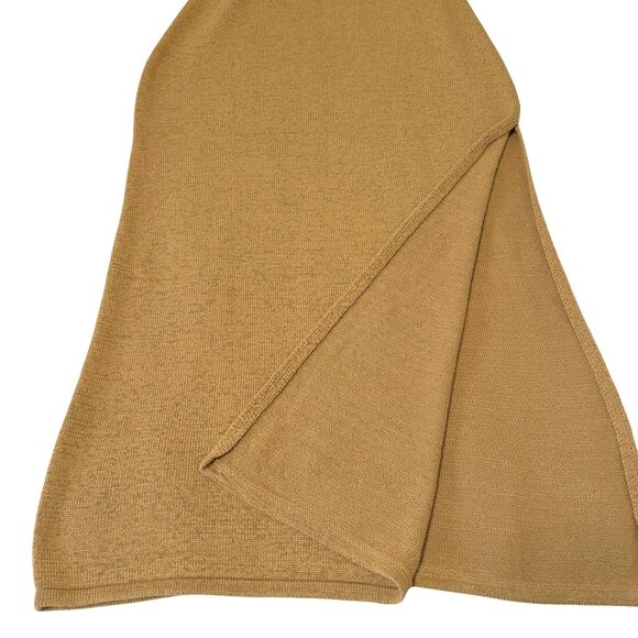 Cult Gaia Karina Halter Knit Midi Dress Wicker Tan Slit Open Back Sz L NWT $398 - Picture 6 of 12